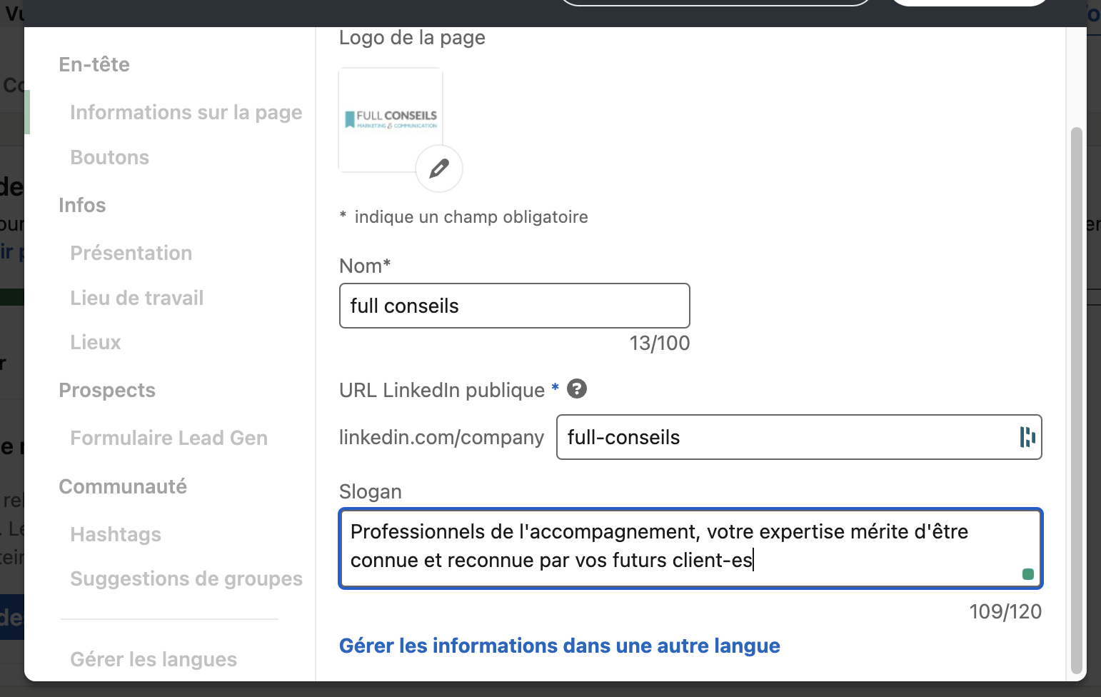 Slogan entreprise sur Linkedin