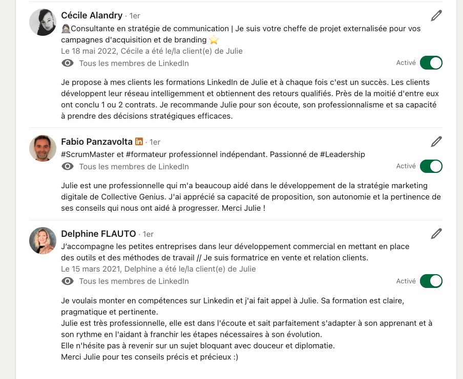 recommandations linkedin